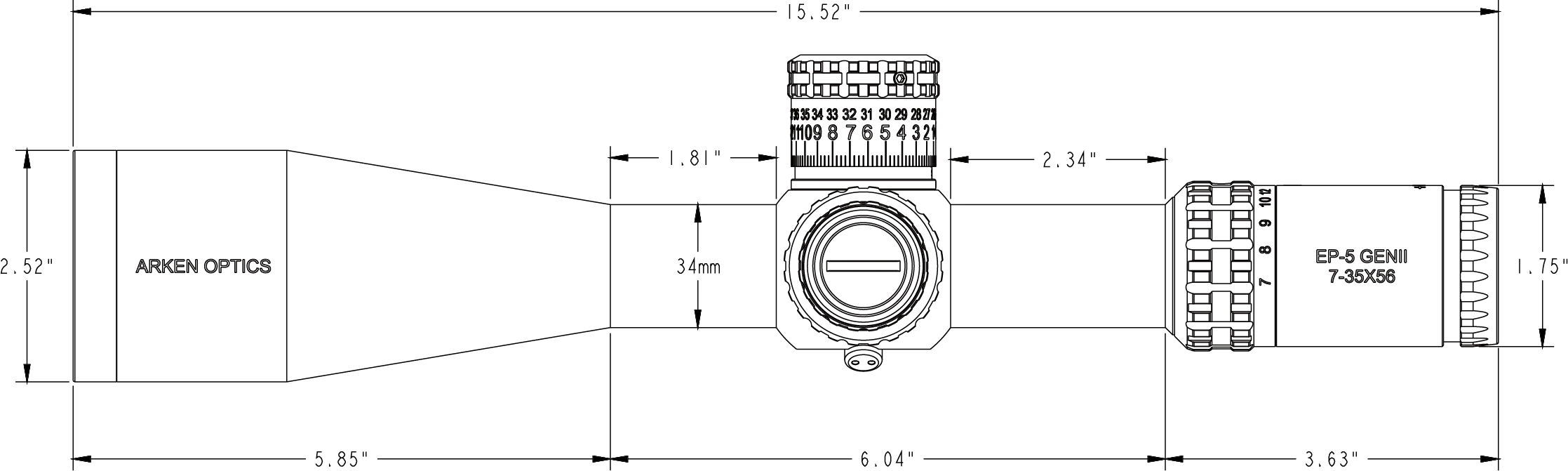 Arken EP-5 GenII 7-35x56 dimensions diagram