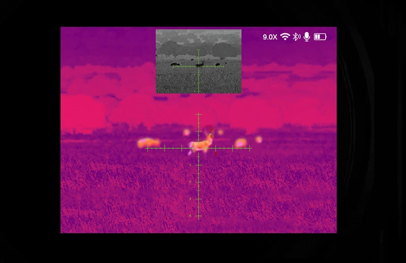 DNT Optics TNC225R Picture-in-Picture mode showing thermal detection and night vision identification simultaneously