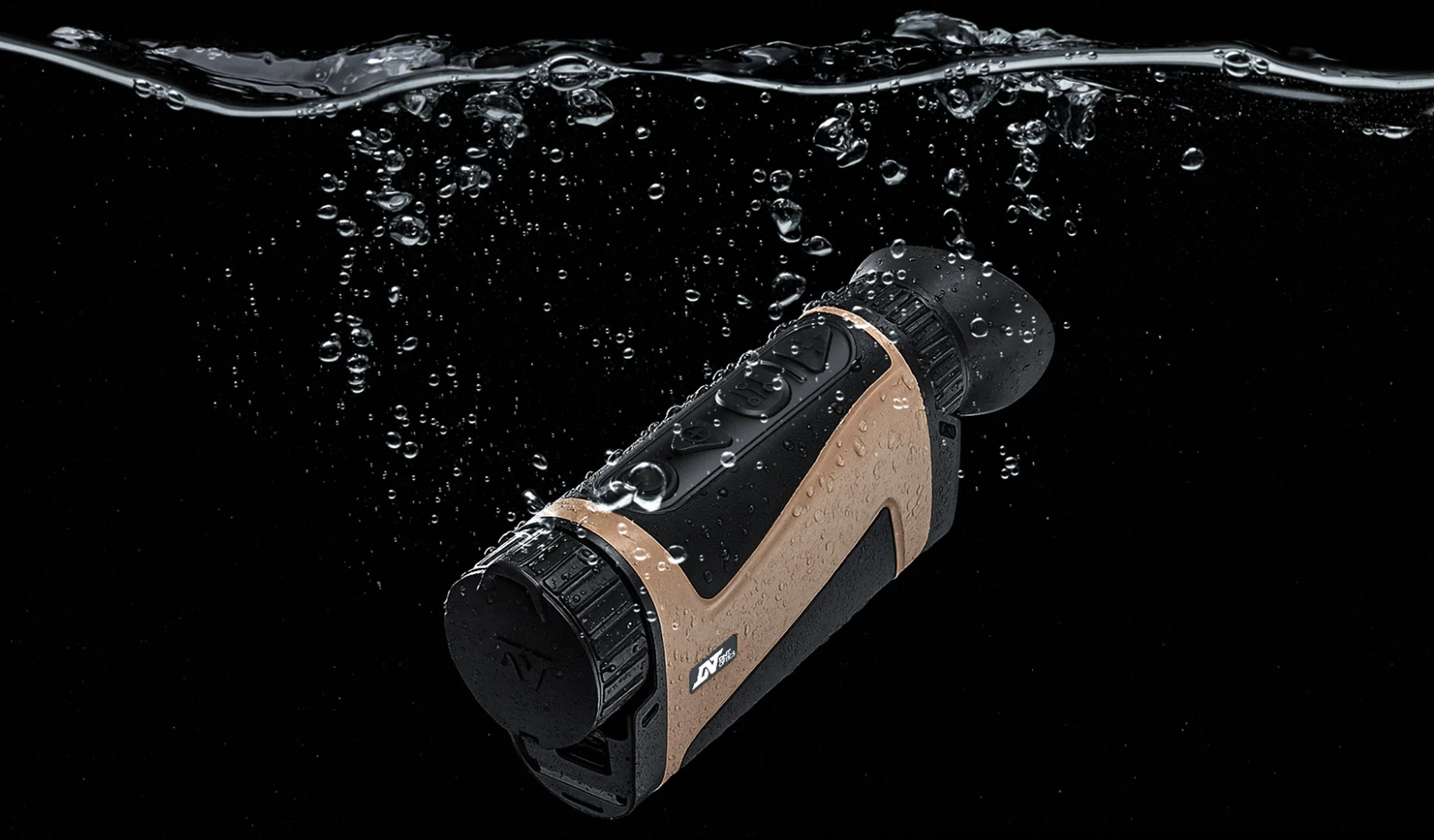 DNT Optics HOUND H635R submerged in water, demonstrating IP67 water resistance