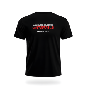 Delta Tactical “Calculated. Deliberate. Unstoppable.” Black V-Neck Tee (Copy)