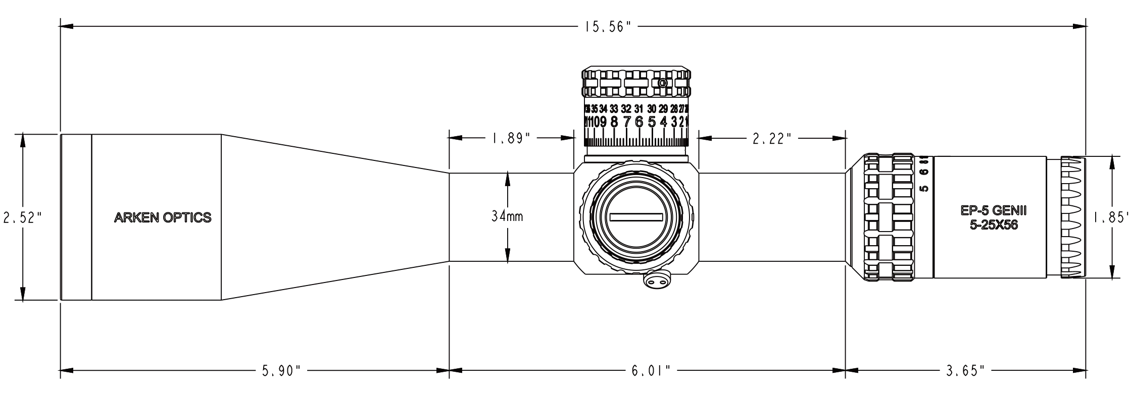 Arken EP-5 GenII 5-25x56 dimensions diagram
