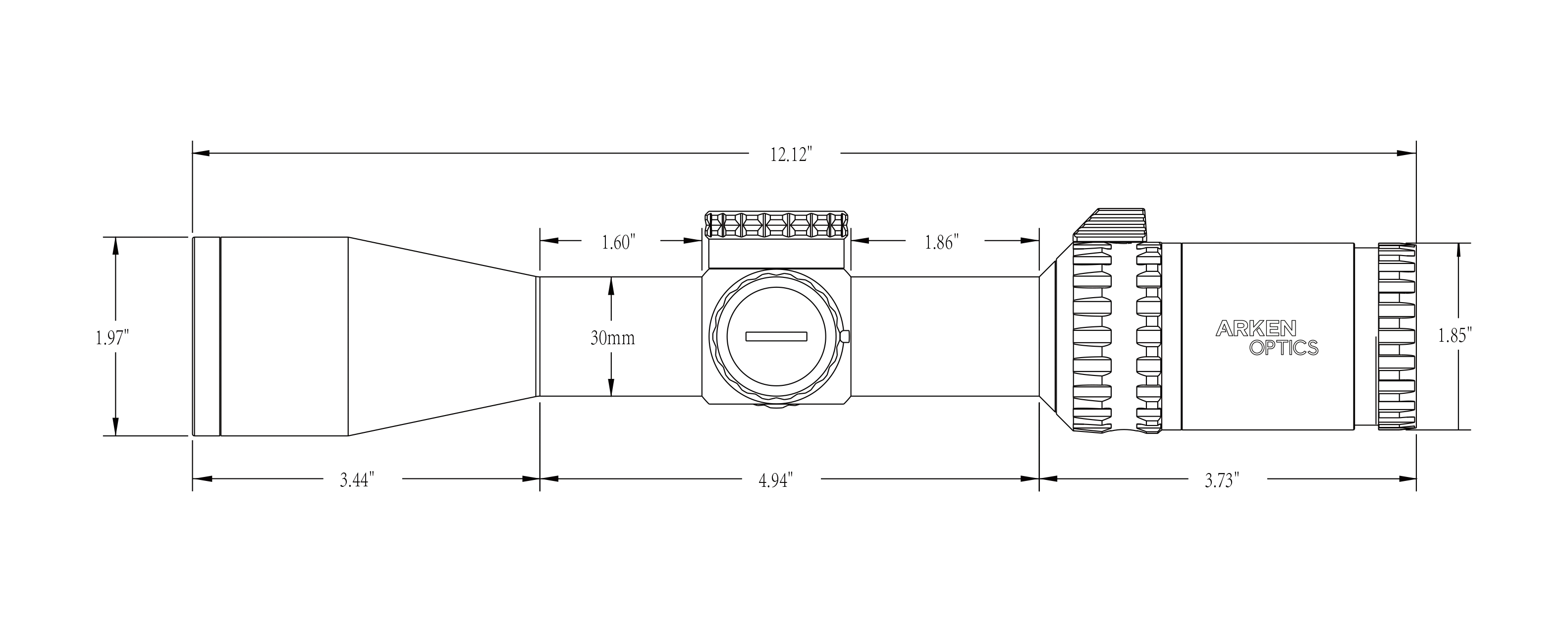 Arken Outrider 2-12x42 dimensions diagram